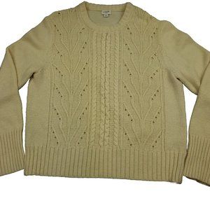 Vintage J Crew Womens XL Wool‎ Blend Chunky Cable Knit Crewneck Sweater Ivory